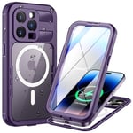 Lanhiem Coque pour iPhone 14 Pro Étanche [IP68 Imperméable+Compatible avec MagSafe] 360 Indestructible Antichoc Antipoussière Waterproof Etui Housse pour iPhone 14 Pro (6.1"),Violet