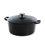 BK Cookware German Enamelled Iron, 24 cm/4.2 Litre Dutch Oven Casserole Dish with Lid, Gold Knob, Induction, Dishwasher & Oven Safe, Pitch Black