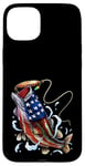 Coque pour iPhone 15 Plus Pêche au bar poisson drapeau américain papa père 4 juillet