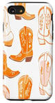 Coque pour iPhone SE (2020) / 7 / 8 Modèle de bottes de cowboy pêche et orange cowgirl esthétique