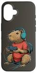 Coque pour iPhone 16 Capybara Gamer Casque de jeu vidéo pour adolescents et joueurs de jeux