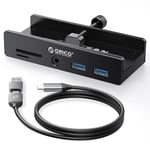 ORICO Hub USB 3.0, Hub USB à Pince avec Port d'alimentation 5V 3A, Adaptateur USB C en Aluminium avec 2 Ports de données USB-A, Auxiliaire 3,5 mm, Lecteur de Carte SD/TF pour Ordinateur de