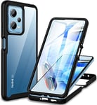 CENHUFO Coque Xiaomi Redmi Note 12 Pro 5G, Coque Xiaomi Poco X5 Pro 5G Antichoc Housse avec Protection écran, 360 Degrés Téléphone Etui Double Face Case Transparent Portable Intégrale Coque - Noir