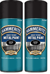 2X Hammerite SATIN BLACK Direct to Rust Metal Spray Paint Aerosol 400ml