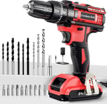 Cordless Drill Driver 21V, Cordless Hammer Drill with Battery 2000mAh, 25+3 Max