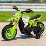 Evo 6V Kids Electric Ride on Motorbike in Green Training Wheels Headlight 2+