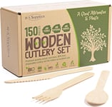 150PCS Disposable Wooden Cutlery Set, 50x Forks, Knives, Spoons,... 