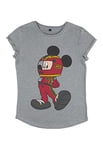 Disney Women's Classic-Mickey Racecar Driver Organic Rolled Sleeve T-Shirt, Grey (Grey Blend), M