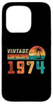 Coque pour iPhone 15 Pro Cadeau d'anniversaire 51 ans pour homme femme Palm rétro vintage 1974