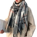 Gebell Women Tartan Scarf - Winter Plaid Blanket Scarves Long Soft Warm Tartan Check Scarfs Ladies Wool Spinning Tassel Shawl Stole UK