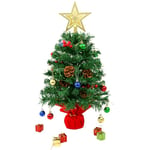 Uten Petit Sapin de Noel, 60 cm Mini Sapin Noel Lumineux, avec 18 Boules Noël, 5 Groupes Baies Rouges, 5 Pommes Pine, Coffret Cadeau, Etoile, Nœuds, 50 LED Guirlandes Lumineuses