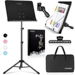 CAHAYA Sheet Music Stand Metal Portable with Carrying Bag, Sheet Music Folder, Projector Stand, Portable Podium Stand, Laptop Stand Black, Height up to 145 cm, Model CY0194