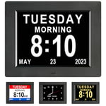 Golony 8 inch Digital Calendar Day Clocks for Elderly, Extra Large Day Date Time Dementia Clock with 12 Alarms for Vision Impaired, Memory Loss, Senior, Alzheimer,black