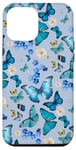 Coque pour iPhone 15 Pro Max Papillons et fleurs bleus sur bleu pervenche clair