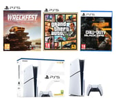 Sony PlayStation 5 (Model Group - Slim), Call of Duty: Black Ops 6, Grand Theft Auto V & Wreckfest Bundle, White