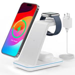 3 in 1 Wireless Charger for iPhone, CIYOYO Wireless Charging Station for iPhone 16/15/14/13/12/Pro Max/X/8,18W Fast Charger stand for Apple Watch10-1series and AirPods 4/3/2/2/Pro, with Adapter, White