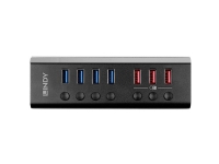 Lindy 4 Port USB 3.0 Hub med 3 Quick Charge 3.0-porter, USB 3.2 Gen 1 (3.1 Gen 1) Type-B, USB 3.2 Gen 1 (3.1 Gen 1) Type-A, 5000 Mbit/s, Sort, Acrylonitrilbutadienstyren, Aluminium, Quick Charge 3.0