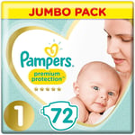 Pampers Premium Protection Size 1, 72 Nappies, 2-5kg, Jumbo Pack