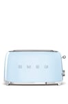 Smeg, Grille-pain 4 Tranches TSF02PBEU, 2 Fentes 36 mm, 6 Niveaux de Brunissage, Fonction Chauffage, Décongélation et Bagel, Éjection Automatique du Pain, Ramasse Miettes, 1500 W, Bleu Clair Pastel