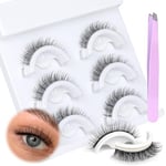 Self Adhesive Eyelashes with Clear Band Pre-Glued Mink Lashes Fluffy Reusable Self Adhesive Lashes Cat Eye Lashes Natural Look Demi-Wispies Press on Lashes by JIMIRE