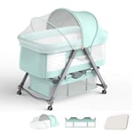 Baby Bedside Sleeper, Folding Baby Travel Cot Crib, Bed Bassinet Infant Playpen Center, Rocking Co-Sleeping Bed with Mattress and Carry Bag Mosquito Net for Girls Boys Baby Newborn