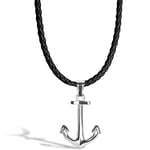 SERASAR Collier Cuir d'Ancre pour Homme, Collier Ancre Argent pour Homme, Collier Pendentif Ancre en Acier Inoxydable pour Homme, Collier pour Homme 60cm, Cadeau d'Anniversaire pour Petit Ami, Mari