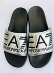 Emporio Armani EA7 Silver/Black Sliders Sandals Shoes Slippers Size UK 9.5 BNIB