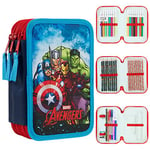 Marvel Trousse Scolaire Garcon, Trousse Compartiments Garnie Fourniture Scolaire, Feutre, Crayon de Couleur, Cadeau Spiderman Avengers Rentrée Scolaire Primaire (Avengers Triple Zip)