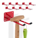 Relaxdays Porte-Outils Mural, 2 Crochets, fabriqué en Acier, pour Garage/Atelier/Cave, Longueur : 24 cm, Rouge