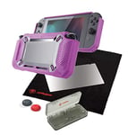Tough Kit - étui + H9 verre - Protecteur d'écran/Chiffon de nettoyage + Capsules de contrôle analogiques + étui de jeu pour Nintendo Switch - rose