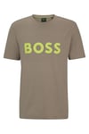 BOSS Mens Tee 1 Contrast-Logo T-Shirt in Cotton Jersey Green