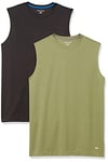 Amazon Essentials Men's Active Performance Tech Muscle Vest, Pack of 2, Black/Olive, XXL Plus