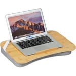 Relaxdays Support pour ordinateur portable, bambou, coussin en mousse à mémoire, LxP 51x36 cm, lit, canapé, nature/gris