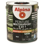 Alpina - Peinture Multisupports 6 en 1 - Monocouche - Intérieur & Extérieur - Satin Couleur: Noir - Conditionnement: 2.5L