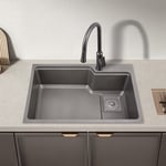 Large Inset Overmount Single Bowl Grey Kitchen Sink 750x450mm