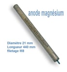 Anode magnésium pour chauffe eau Ø 21 Lg 440 filetage M8 anode sacrificielle