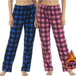 YUSHOW Lot de 1 à 2 pantalons de pyjama pour femme - En polaire - À carreaux - Pour l'hiver - Doux - Vêtements de nuit - Pantalon de loisirs - Pyjama de Noël avec cordon de serrage, Plaid rose + plaid