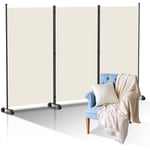 Hengda - Paravent Séparation Pliable avec roulettes Cadre en Métal Idéal pour Salon Bureau Hôpital 3 Panneaux Beige 263x181 cm