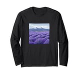 Lavender Fields In Bloom Vintage Landscape Graphic Long Sleeve T-Shirt