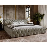 Lit double 140x200 Vigo - Lit Chesterfield avec Tiroir de Lit - Style Glamour - Lit design - Gris clair (Amor Velvet 4318) - Gris clair