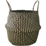 Portable Seagrass Naturel Pliable Panier de Rangement Tissé avec Poignée pour Décorations Pot Vêtements Pique-Nique-Noir