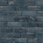 Debona 3d Effect Rustic Stone Metallic Navy Blue Brick Wall Wallpaper 6756