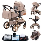 YAZOCO Poussette 3 en1 Compacte Poussette CombinéEs Anstout Terrain Luxe Haut Paysage Quadruple Pliable Canne Bébé Poussettes Sac à couches, Siège, Housse de pluie