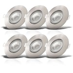 Lot de 6 spots encastrés IP23 ultraplats 24mm orientables dimmables Ø90mm nickel mat éclairage plafond led 5W 460Lm blanc chaud 3000K - B.k.licht