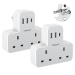 UK to European Travel Plug Adapter, TESSAN EU Adapter with 3 USB Ports (1 USB C), 2 Way Grounded Schuko Plug Adaptor UK to Europe, Euro Plug Adapter for Spain Germany France Turkey Greece, 2 Pack