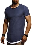 Leif Nelson T-Shirt d'été pour Homme avec col Rond, Coupe Droite, 100% Coton, Basique pour Homme, t-Shirt décontracté pour Homme, Bleu foncé, L