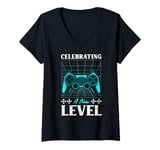 Womens Gamers CELEBRATING A NEW LEVEL Funny Kids Birthday V-Neck T-Shirt