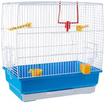 Ferplast Cage Rectangulaire pour Petits Oiseaux Exotiques et Canaris Rekord 2 Petite Cage pour Oiseaux Équipée D'Accessoires et de Mangeoires Tournantes Bleu, 39 X 25 X H 41 cm