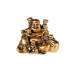 lachineuse - Statuette Bouddha Rieur avec 5 Enfants - Statue Bouddha 14 cm Coloris Doré - Décoration Feng Shui - Objet Déco Zen Chinoise pour Intérieur, Salon - Idée Cadeau Chine Asie Porte Bonheur