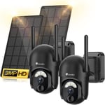 2K Caméra Surveillance WiFi Extérieur Solaire, 360°PTZ IP Caméra de Surveillance sans Fil sur Batterie 2304X1296P Vision Nocturne Couleur PIR Détection Humaine Audio Bidirectionnel IP66